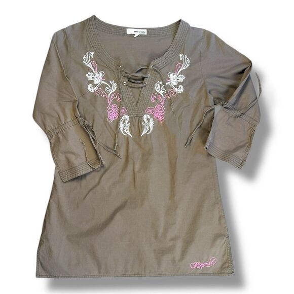 Rip Curl Women's Brown Embroidered Top Sz M - Picture 1 of 12